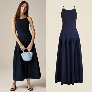 J. Crew Pintuck Mixy Dress in Navy Size XS NWT Modern Minimalist Quiet Luxury